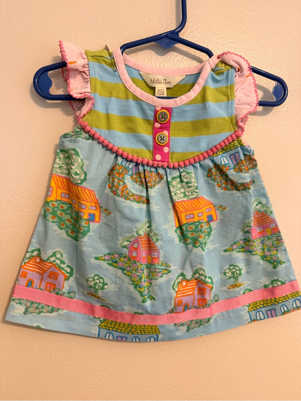 Matilda Jane Village House Print Dress | 6–12M | Woven Boutique Dress | EUC